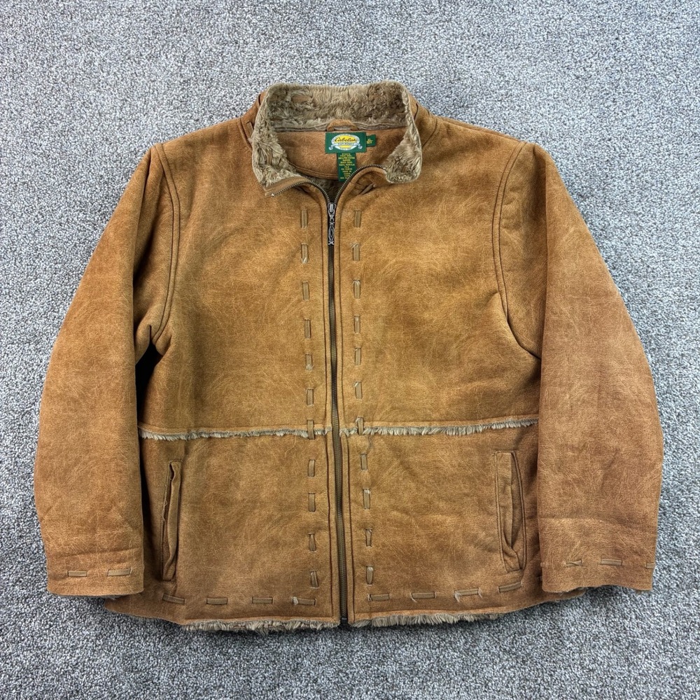 Cabelas Boho Jacket Women's XL Brown Faux Suede Shearling Fur Trim Western